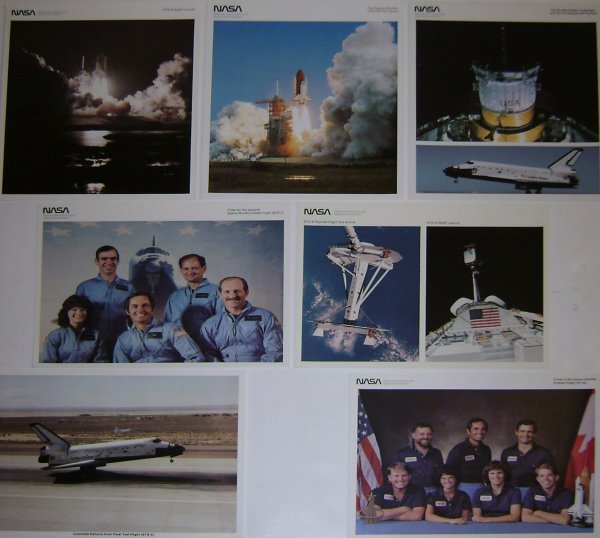 57 NASA Space Shuttle Mission Lithographs: including 14 x (8 x 10") color lithographs STS-3 "The Space Shuttle Lifts off Into Space", 10 x STS-4. 2). "Crew for the Fourth Space Shuttle Orbital Test", 8 x "Columbia Returns from Final Test Fligh