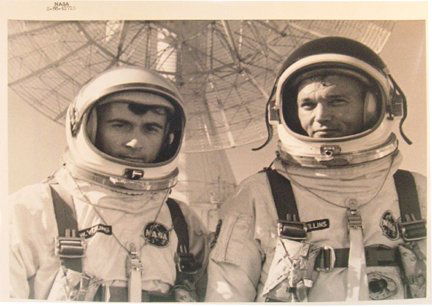 NASA, Gemini 10 Crew Black #'d Photograph: an official NASA black and white publicity photograph (8 x 10") black # S-66-42725 of Gemini 10 crew John Young and Michael Collins Excellent condition.