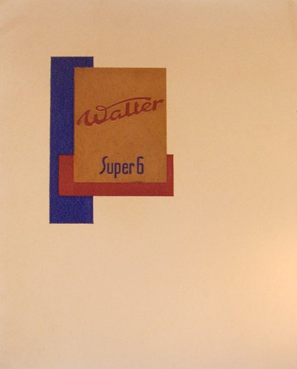 Circa 1920's Czech Walter Super 6 Brochure: This color brochure (9 x 12", 8 internal pages, stapled) is written in German and presents the Walter 6, an automobile built in the 1920's by J. Walter & Co of Jinonice Czechoslovakia. The color pages