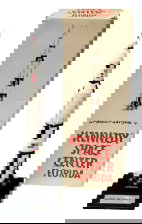 Apollo / Saturn V Model (including base 13.5") Mod: Apollo / Saturn V Model (including base 13.5") Model is mounted on plastic base bearing a plaque that reads "Apollo/Saturn V". Vintage desk display from NASA with original box. Pristine condition.