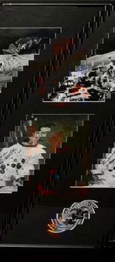 Astronaut Cernan and Schmitt Autographs on separat: Astronaut Cernan and Schmitt Autographs on separate official NASA color photographs of Gene Cernan on the lunar surface with the lunar rovar and a NASA publicity lithograph of Harrison Schmitt in his