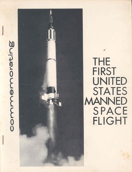 Mercury 3 Shepard 1st US Manned Space Flight: (14pp., soft cover, stapled) This NASA publication "Commemorating the Mercury-Redstone MR-3 manned space launch." describes the first US manned spaceflight (suborbital) by Alan Shepard on May 5, 1961.