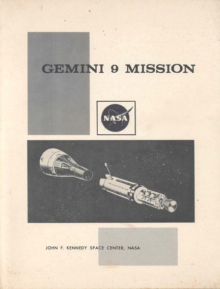 Gemini 9 NASA Mission Summary Book: (14pp., soft cover, stapled) Gemini 9 book containing information and black and white photographs on the astronauts and mission. Good condition.