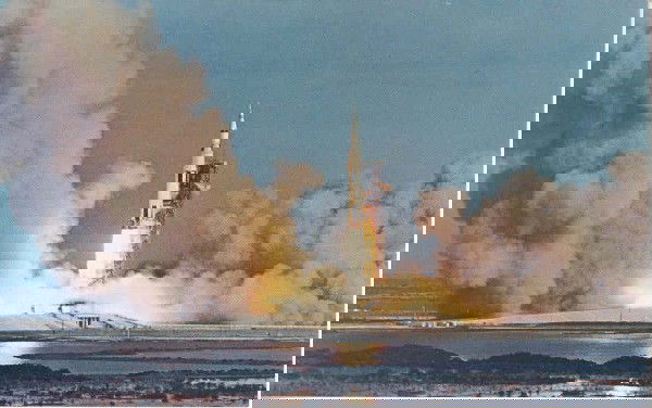 Circa 1971 Apollo 15 Launch Photo Postcard: (5.50 x 3.50") Apollo 15 color postcard with a wide-angle lens view as the 363 ft tall space vehicle is launched on July 26, 1971. Excellent condition.