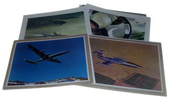 Lot of 42 Military & Commercial Aircraft Lithos: A collection of color and black and white prints and lithographs (14 x 10") of various military aircraft and weapons, including fighter jets, missiles, tanks and more. Some replication. Good condition