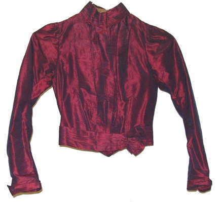 Womans Edwardian Wine Taffeta Bodice and Hat: Beautiful wine colored taffeta bodice in excellent condition. Measurements flat (double these for actual measurement of garment – please note that these are the measurements of the garment and the w