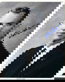 Apollo 15 David Scott Autograph: on a NASA black and white publicity photograph (8 x 10") of him in a business suit. Boldly signed in blue Sharpie. Ex: the Dave Scott collection.