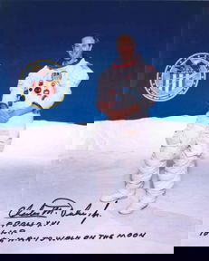 Apollo 16 Charles Duke Autograph: on a NASA color photograph (8 x 10") of the suited astronaut. Inscribed in black Sharpie "Charlie M. Duke Jr., Apollo XVI LMP, 10th man to walk on the Moon". Mint condition.