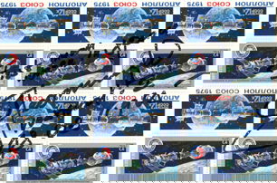 ASTP Alexi Leonov Autograph: on a block of twelve 12k Soviet ASTP commemorative stamps. Boldly signed and inscribed in black Sharpie "First man to walk in space". Attractive.