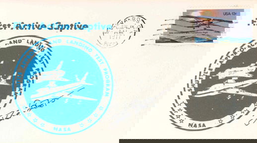 Shuttle Approach Landing Test David Scott Autogra: on an unaddressed Shuttle ALT cover with a blue "NASA First Active Captive" cachet and Edwards, CA machine cancel. Dave Scott was Director of the NASA Dryden Research Center where this shuttle approac