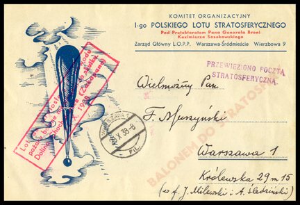 1938, Polish Balloon Flight Card Souvenir