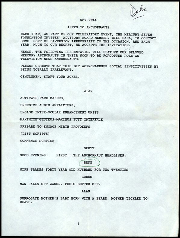 Jose Jimenez Original Scripts: Lot of two different with the original scripts detailing the dialog between Jose (Bill Dana) and the various astronauts (Scott, Gordon, John, Wally, Alan, Deke, etc.). As these were both Deke's script