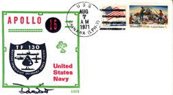 Apollo 15 David Scott Autograph: on a U.S.S. Okinawa (Prime) recovery ship cover with a multicolor printed Beck cachet. An attractive cover.
