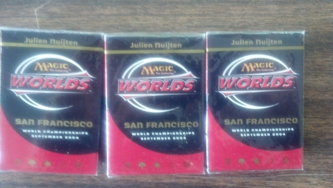 3 Sealed Decks - Magic The gathering World Championship: 3 Sealed New decks of Magic The Gathering Cards from the 2004 World Championship series. Each box contains 50 various cards. One card from the deck could be worth hundreds. 3 Sealed decks!! Impossible