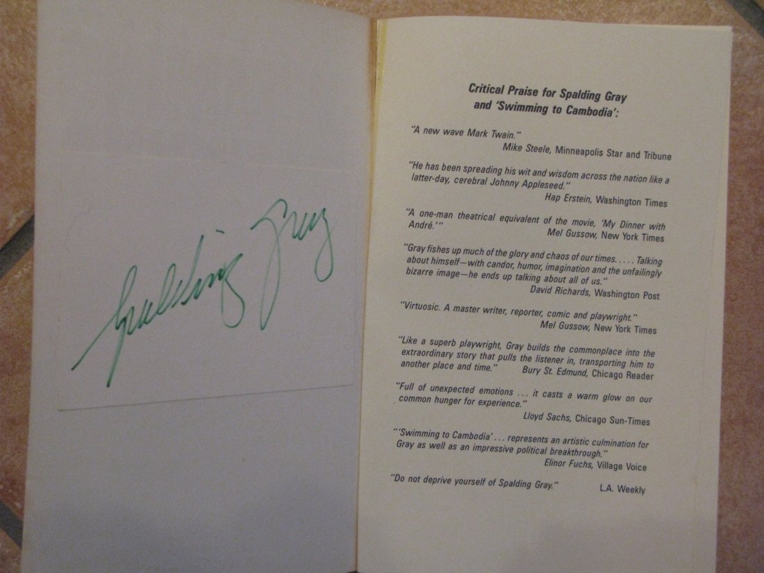 Swimming to Cambodia Book Signed by Spalding Gray - 2