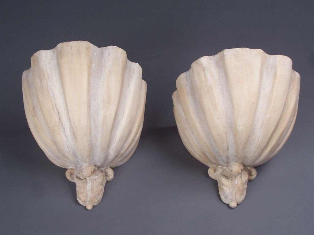 Pair of plaster sconces: Pair of plaster sconces - French, circa 1950 12.5''W 9.5''H