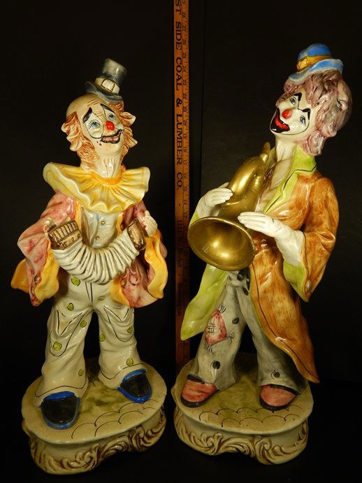 (2) LARGE CAPODIMONTE CERAMIC CLOWNS