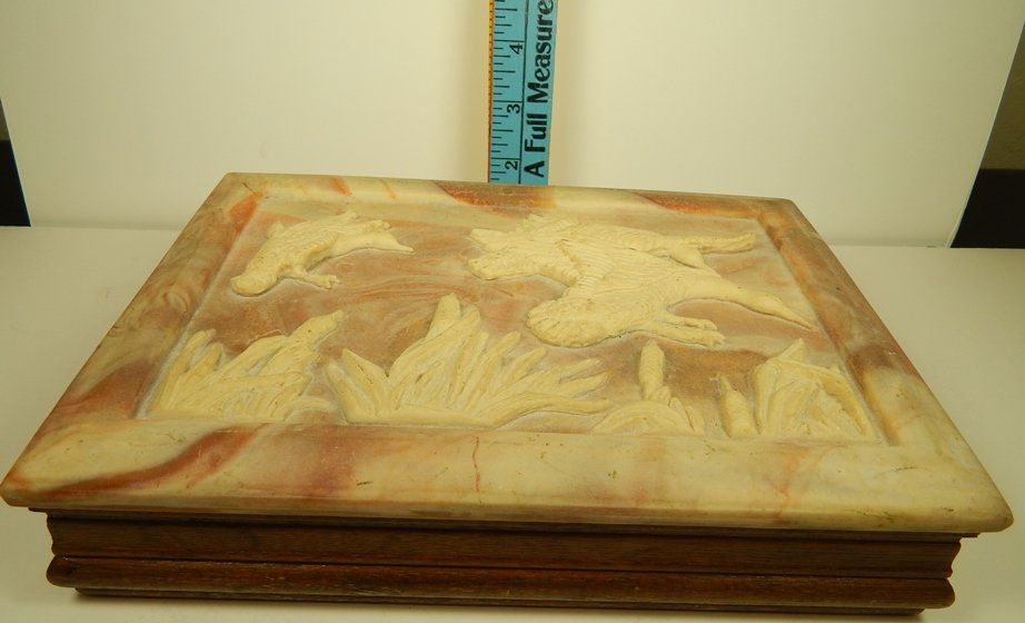 ALABASTER & WALNUT JEWELRY BOX: ALABASTER & WALNUT JEWELRY BOX.