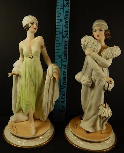 (2) PORCELAIN CAPODIMONTE FIGURINES: (2) PORCELAIN CAPODIMONTE FIGURINES DEPICTING TWO EARLY 20TH CENTURY LADIES. BEAUTIFULLY DONE!