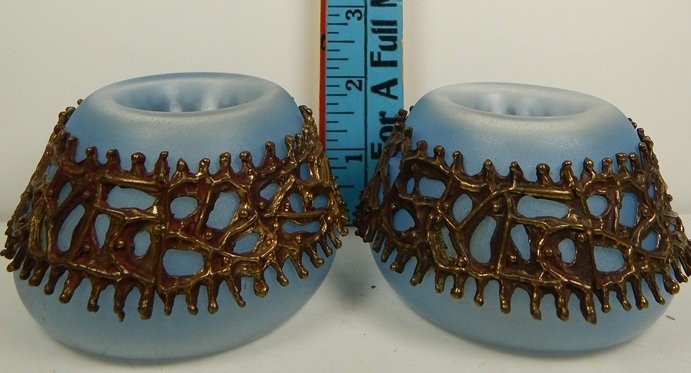 (2) MID CENTURY BLOWN GLASS CANDLE HOLDERS