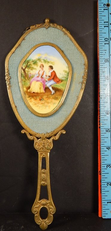 ANTIQUE PAINTED PORCELAIN DRESSING MIRROR: ANTIQUE PAINTED PORCELAIN DRESSING MIRROR.