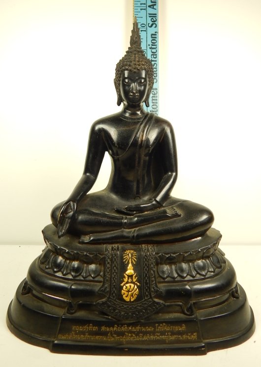 OLD THAI BUDDHA STATUE W/ CALLIGRAPHY WRITING: OLD THAI BUDDHA STATUE W/CALLIGRAPHY WRITING.