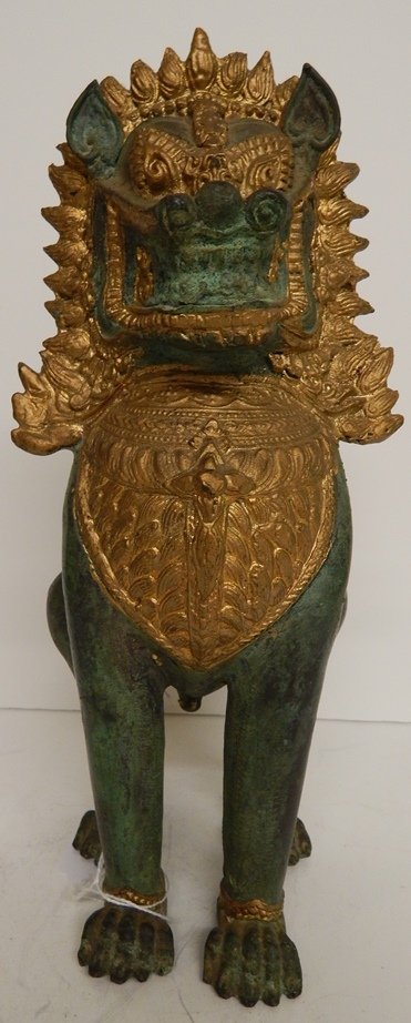 ANTIQUE GILDED BRONZE THAI FOO DOG: 27 X 9