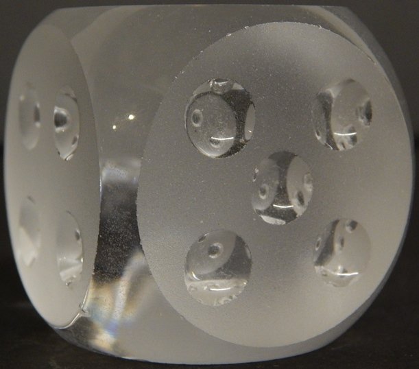 SIGNED SPODE CRYSTAL "DICE" PAPERWEIGHT: 4 X 4 CM