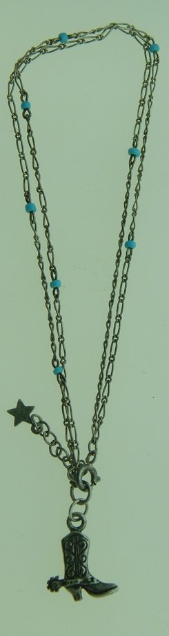 STERLING SILVER & TURQUOISE COWBOY BOOT ANKLET: 9.5" L & 3.75G
