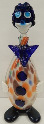MURANO GLASS CLOWN DECANTER: 12" X 5"