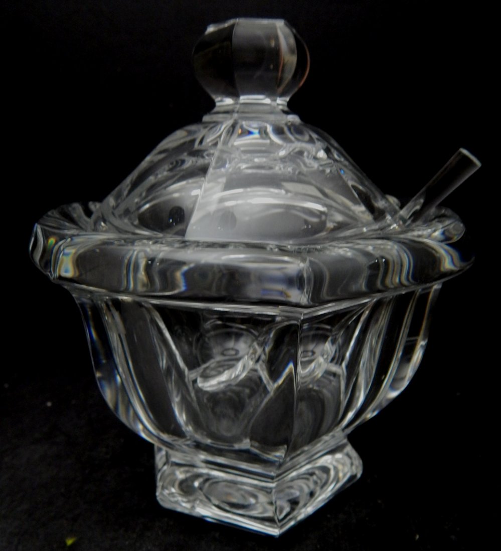 BACCARAT CRYSTAL SUGAR BOWL WITH LID & SPOON