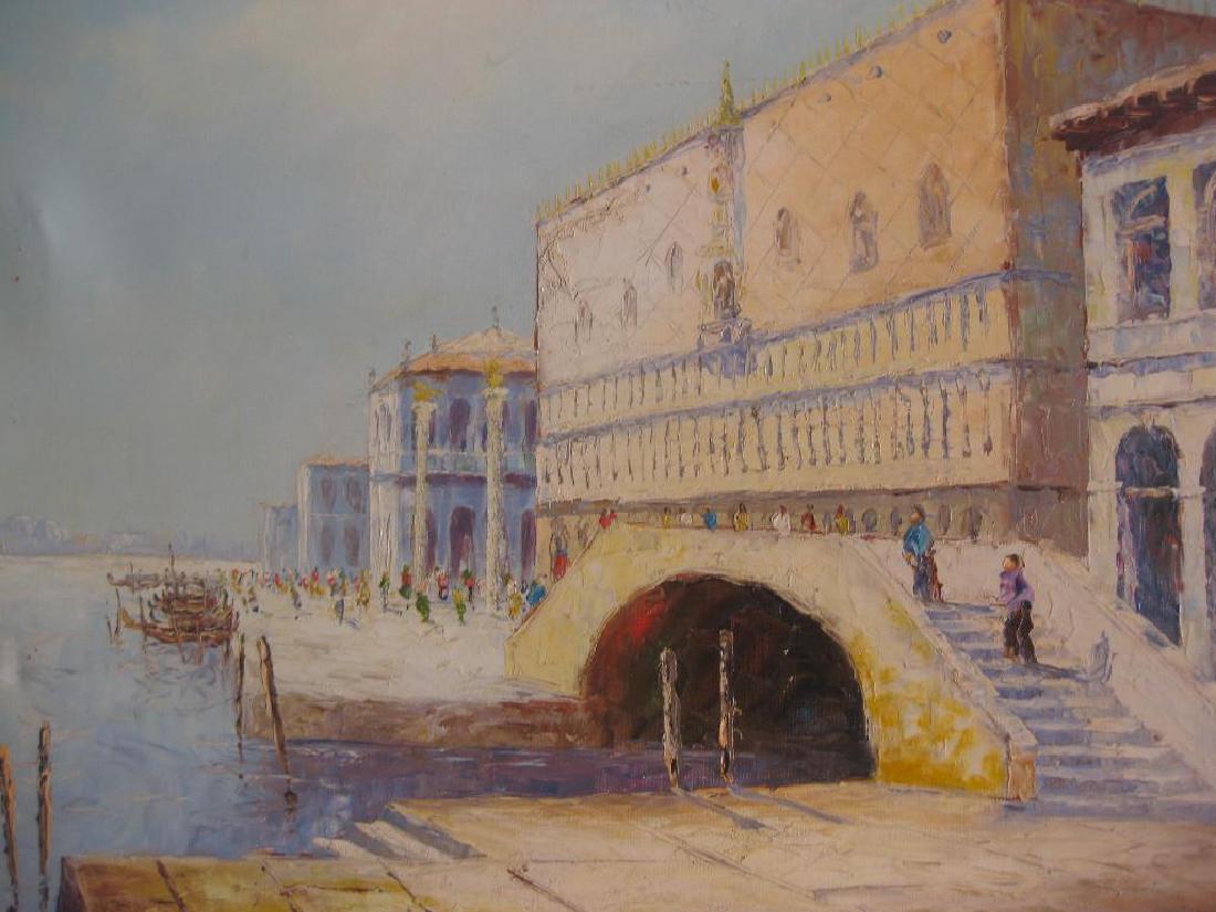 Doge's Palace in Venice, by Ricco Azzuro, oil on: Doges Palace in Venice, by Ricco Azzuro, oil on canvas painting 24 x 20 in. Signed in right bottom corner: Rico Azzuro. At the back: Rico Azzuro - Veedig - Dogenpalast. From Paris Art Gallery, Chicago
