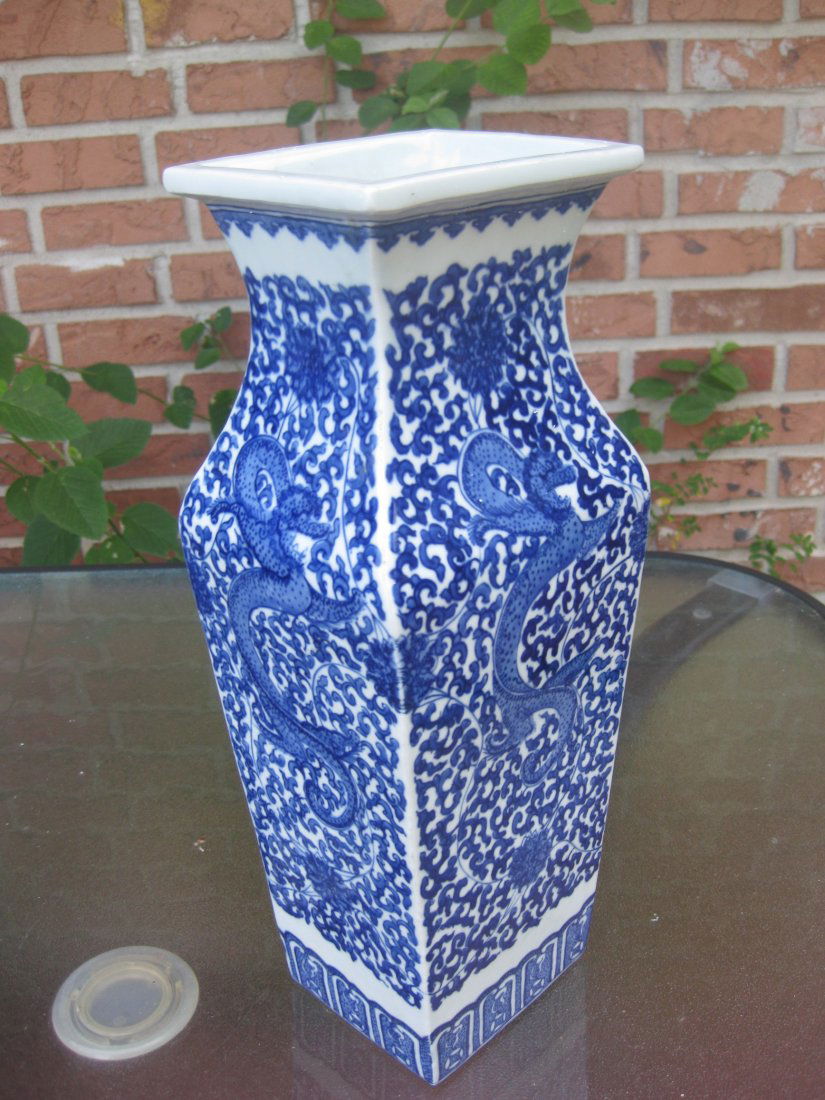 Chinese Porcelain Sq. Vase, Yong Zheng Emperor 1723-35: Chinese Porcelain Square Vase, Yong Zheng Emperor 1723-1735 mark, Qing Dynasty Height: 15.5” = 39 cm Weight: 6 lb. = 3 kg Condition: Excellent, no chips, no cracks Seal mark on the base of Yong Zhen