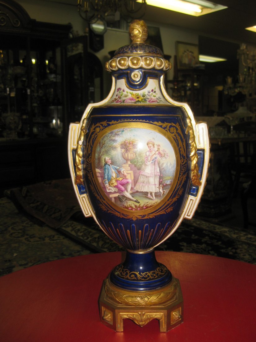 Sevres cobalt blue porcelain & bronze vase, France, 19t