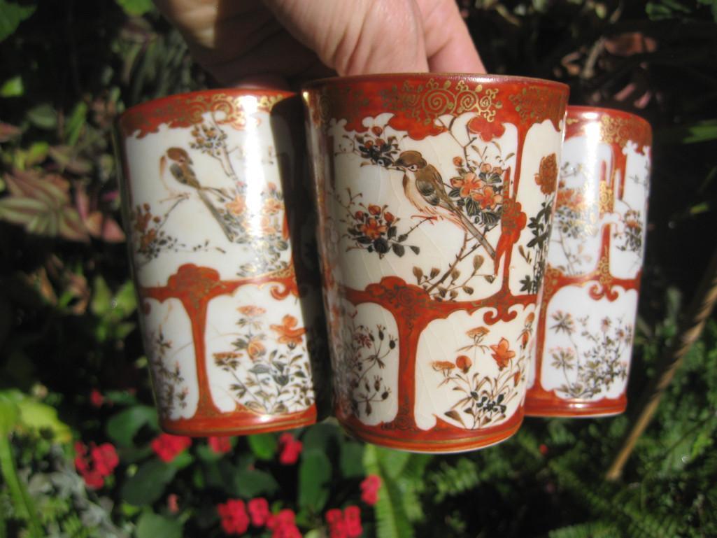 Set of 4 Japanese Kutani cups, signed, Meiji period (1 of 20)