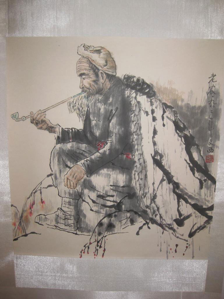 Chinese scroll painting Old Farmer, Liu Wen Xi (?) (1 of 9)