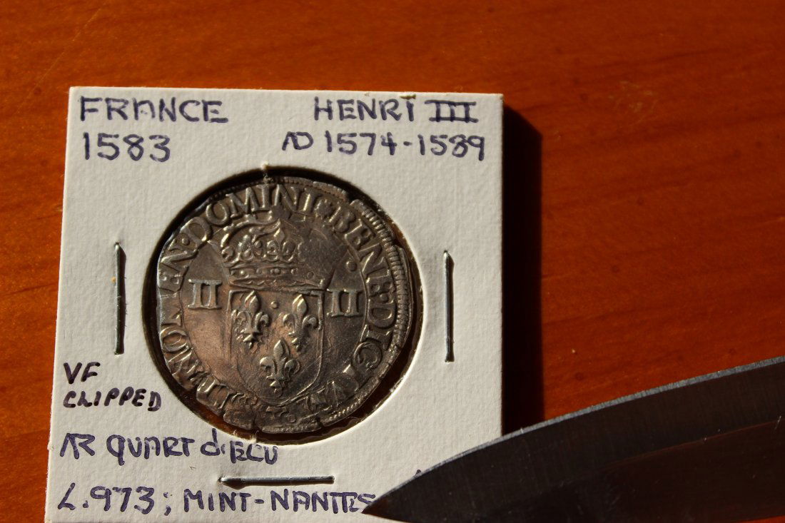 French silver coin,  ¼ Ecu, Henri III, 1583 (1 of 3)