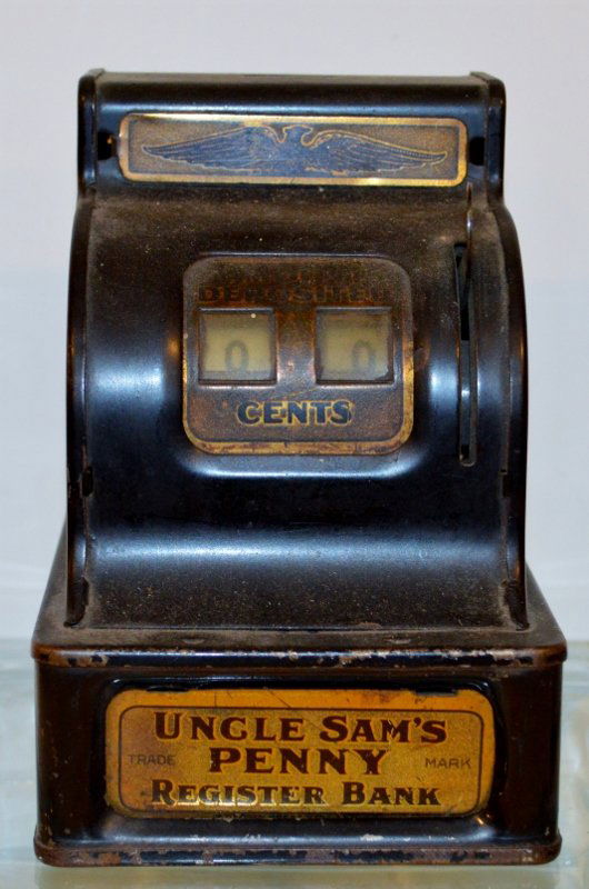 RARE UNCLE SAM'S PENNY CASH REGISTER BANK
