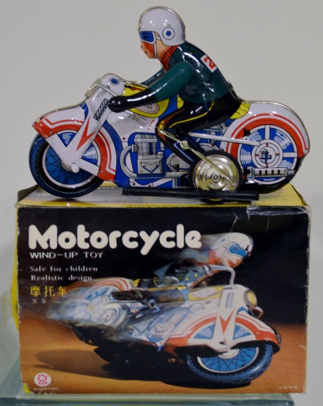 Clockwork Toys China Tin Litho Wind-Up Motorcycle: Clockwork Toys China Tin Litho Wind-Up Motorcycle