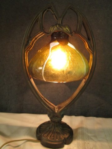 AFTER GALLE FRENCH SIGNED CAMEO GLASS 15" LAMP: 15" TALL LAMP SIGNED GALLE, FLORAL ART NOUVEAU DESIGN SHADES OF BROWN, GRAY, ETC, 15 WATT BULBS MAX.