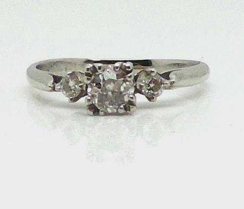 PLATINUM LADIES RING: PLATINUM SETTING .25 CT DIAMOND SIDE STONES(DO NOT TEST AS DIAMONDS) 2 3 dwt.