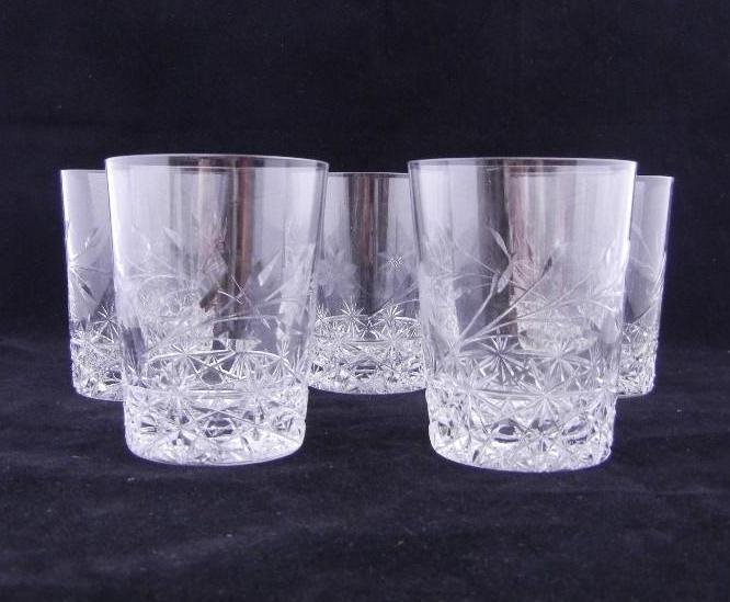 5 CRYSTAL CUT ETCHED GLASSES: CRYSTAL CUT ETCHED GLASSES