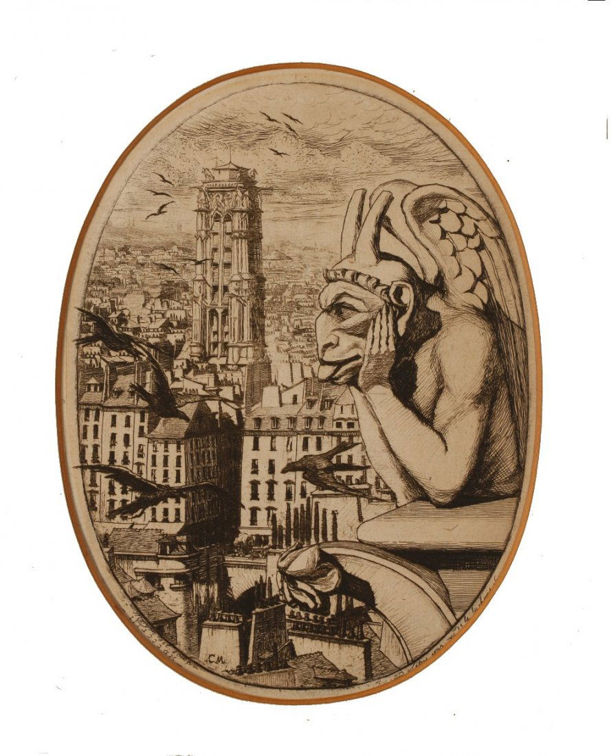 CHARLES MERYON (1821-1868) "Le Stryge" 1853, six state : CHARLES MERYON (1821-1868) "Le Stryge" 1853, six state of eight before the title, printed initials within the image, printed signature, reverse date and publishers details to the margin, etching, 6.5"