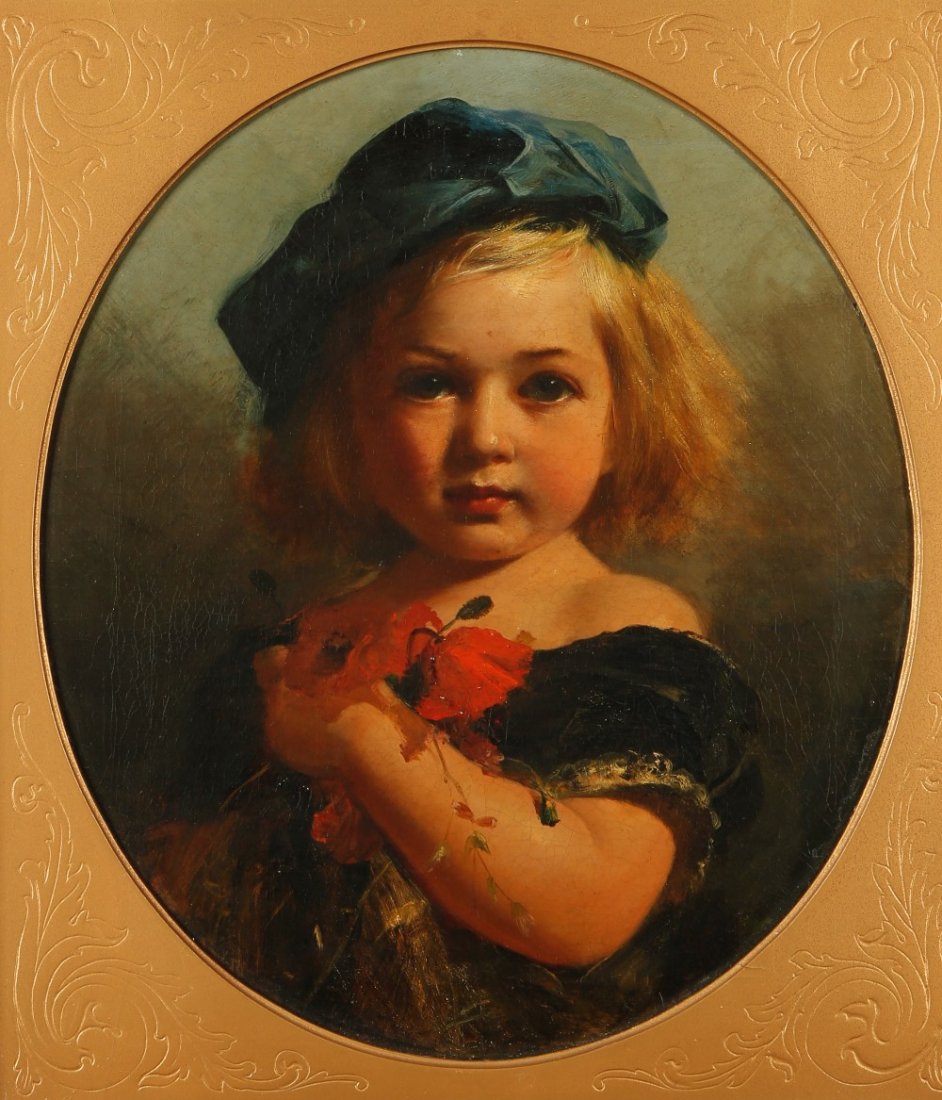 ROBERT HERDMAN (1828-1888) A portrait of 'William Abbot: ROBERT HERDMAN (1828-1888) A portrait of 'William Abbot Henderson' as a boy, oil on canvas, framed as an oval, 18" x 16", in a giltwood and gesso frame