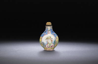 An enamel on copper 'European subject' snuff bottle