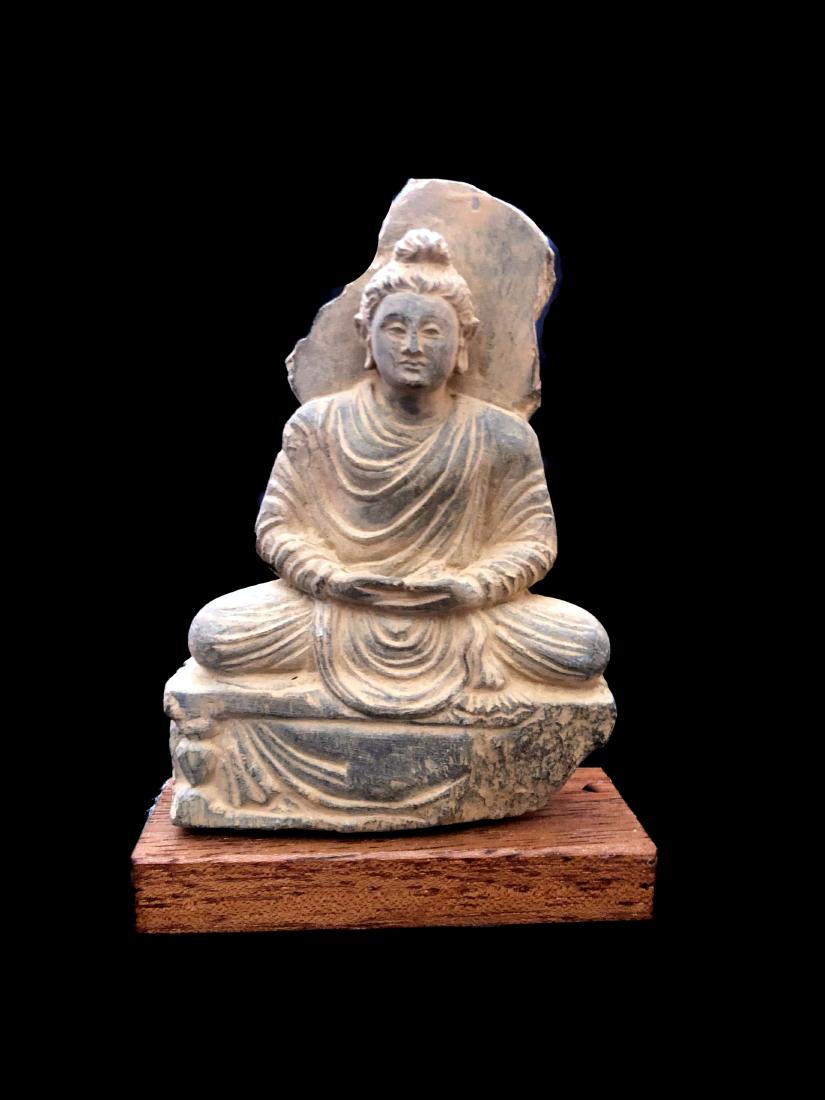 A Lovely Grey Schist Statue of Buddha seated in (1 of 1)