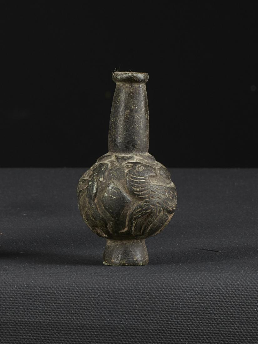 A Fine Small Bactrian Chlorite Kohl Bottle with Animal (1 of 1)