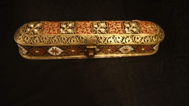A NICE MUGHAL COPPER ENAMELLED PEN BOX: A Nice Mughal Copper Enamelled Pen Box Acquired by current owner as a gift from Nawab of Bahawalpur 19th Century W: 28.5cm
