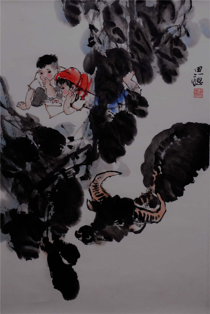 ZHOU SICONG THE FUN AND JOY OF CHILDLIKEINNOCENCE: 23周思聰《童趣》 ZHOU SICONG THE FUN AND JOY OF CHILDLIKEINNOCENCE INK AND COLOR ON PAPER, MOUNTED DIMENSION: 68 x 46CM 設色紙本ᦁ