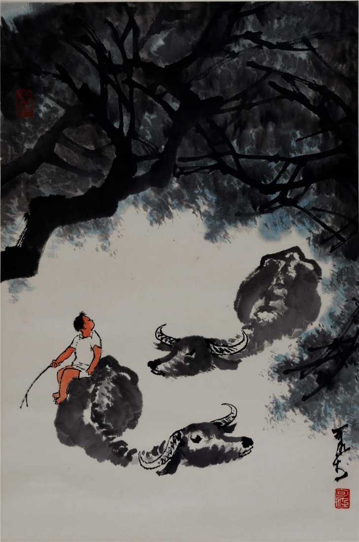 LI KERAN SHEPHERD BOY: 26李可染《樹下牧童》 LI KERAN SHEPHERD BOY INK AND COLOR ON PAPER, MOUNTED DIMENSION: 69 x 46CM 27 x 18IN 設色紙本，